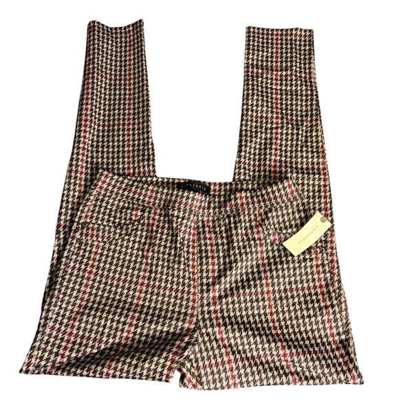 Anthropologie Sanctuary Red Plaid Houndstooth Skinny Pants Womens Medium NWT* - Picture 2 of 10